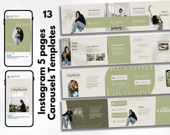 Minimalist Instagram Carousel Templates - 13 Seamless Slides (Canva Editable, Digital Download)