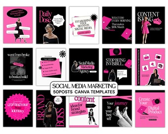 Black Pink Canva Templates | Bold Instagram Posts for Coaches (Digital Download)