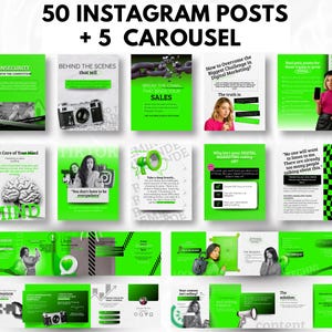 Plantillas de Canva en verde intenso para publicaciones de Instagram para coaches y productos digitales, plantillas de carrusel en verde intenso para marketing de afiliados, contenido ecológico