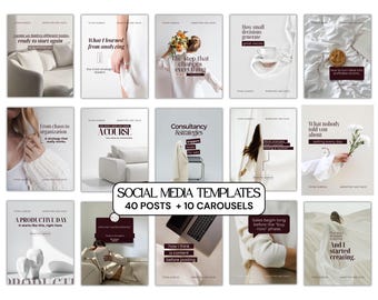 Burgundy Instagram Templates | 40 Posts + 10 Carousels (Canva Editable, Digital Download)