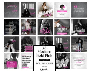 Modern Bold Pink Instagram Canva Template Pack | 36 Posts & 36 Matching Stories + 148 Bonus Aesthetic Reels Videos | Social Media Templates