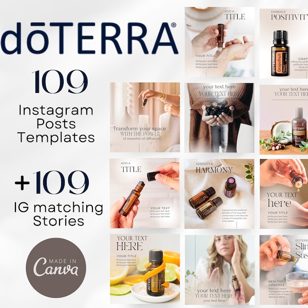 Essential Oil doTERRA Instagram Templates Pack for Wellness Advocates | Digital Canva Designs | Aromatherapy Social Media Graphics