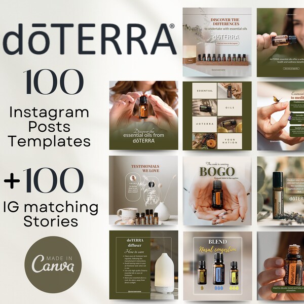 Essentiële olie: doTERRA Instagram-sjablonenpakket voor welzijnsadvocaten | Digitale canvasontwerpen | Aromatherapie sociale media graphics