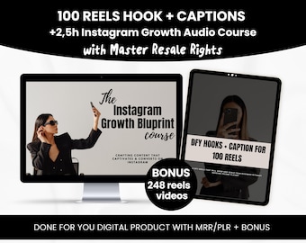 Instagram Reels Growth Bundle 2026 | 100 Hook Scripts + Captions + Audio Course | MRR & PLR Rights