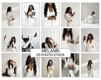 Melanin Stock Photos Bundle | White AI Images for Black Women Entrepreneurs (Digital Download)