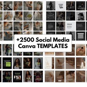 2500+ editable Canva social media templates bundle for coaches, entrepreneurs and small business owners including Instagram posts, carousel templates, TikTok video templates, Pinterest pins, Facebook marketing graphics, reels, stories and professional branding designs