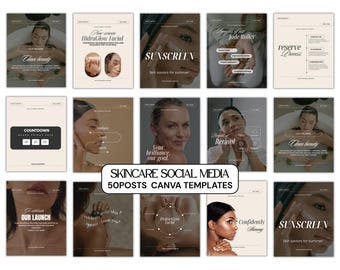 Skincare Instagram Posts Canva Templates, Aesthetic Social Media for Estheticians, Spa & Beauty Brand,Digital Download