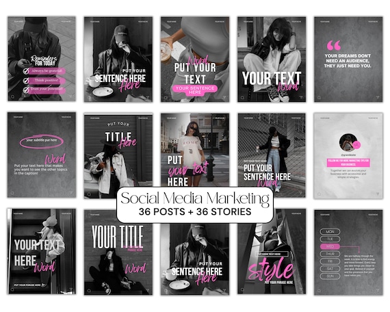 Pink Instagram Canva Template Pack: 36 Posts, Stories, 148 Reels Videos (Digital Download)