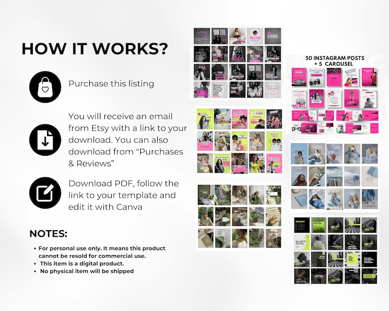 2500+ editable Canva social media templates bundle for coaches, entrepreneurs and small business owners including Instagram posts, carousel templates, TikTok video templates, Pinterest pins, Facebook marketing graphics, reels, stories and professional branding designs