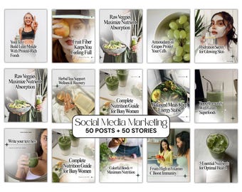 Nutritionist Instagram Templates | 50 Canva Posts & Stories (Digital Download)
