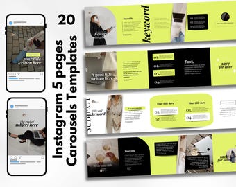 Instagram Carousel Canva Templates | Black Yellow White (Digital Download)
