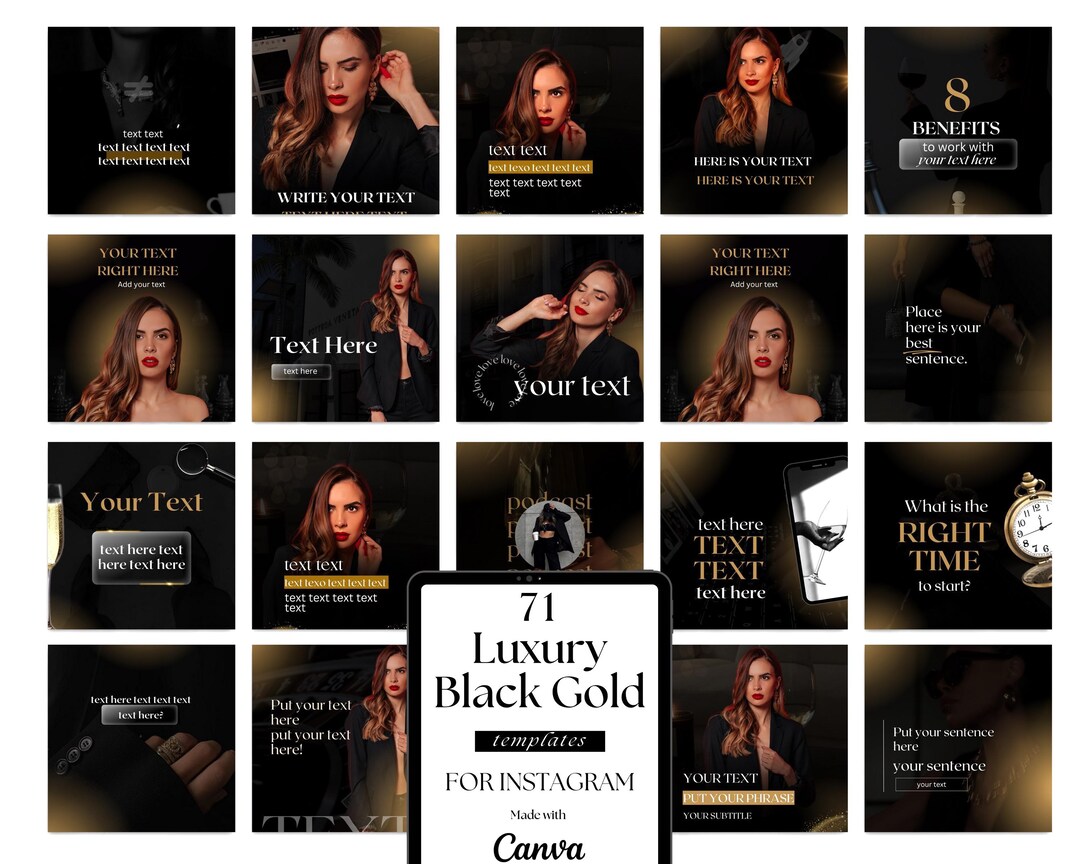 Black & Gold Instagram Templates | Canva Social Media Feed (PDF) - Etsy