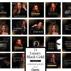 Luxus Black & Gold Aesthetic Instagram Canva Templates Pack für einen auffälligen Instagram-Feed | Social Media Vorlagen | Attraktives Futter