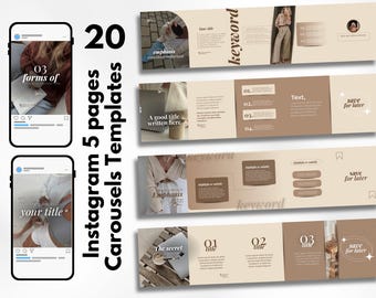 20 Editable Instagram Carousel Templates | Beige Social Media Pack (Canva Download)