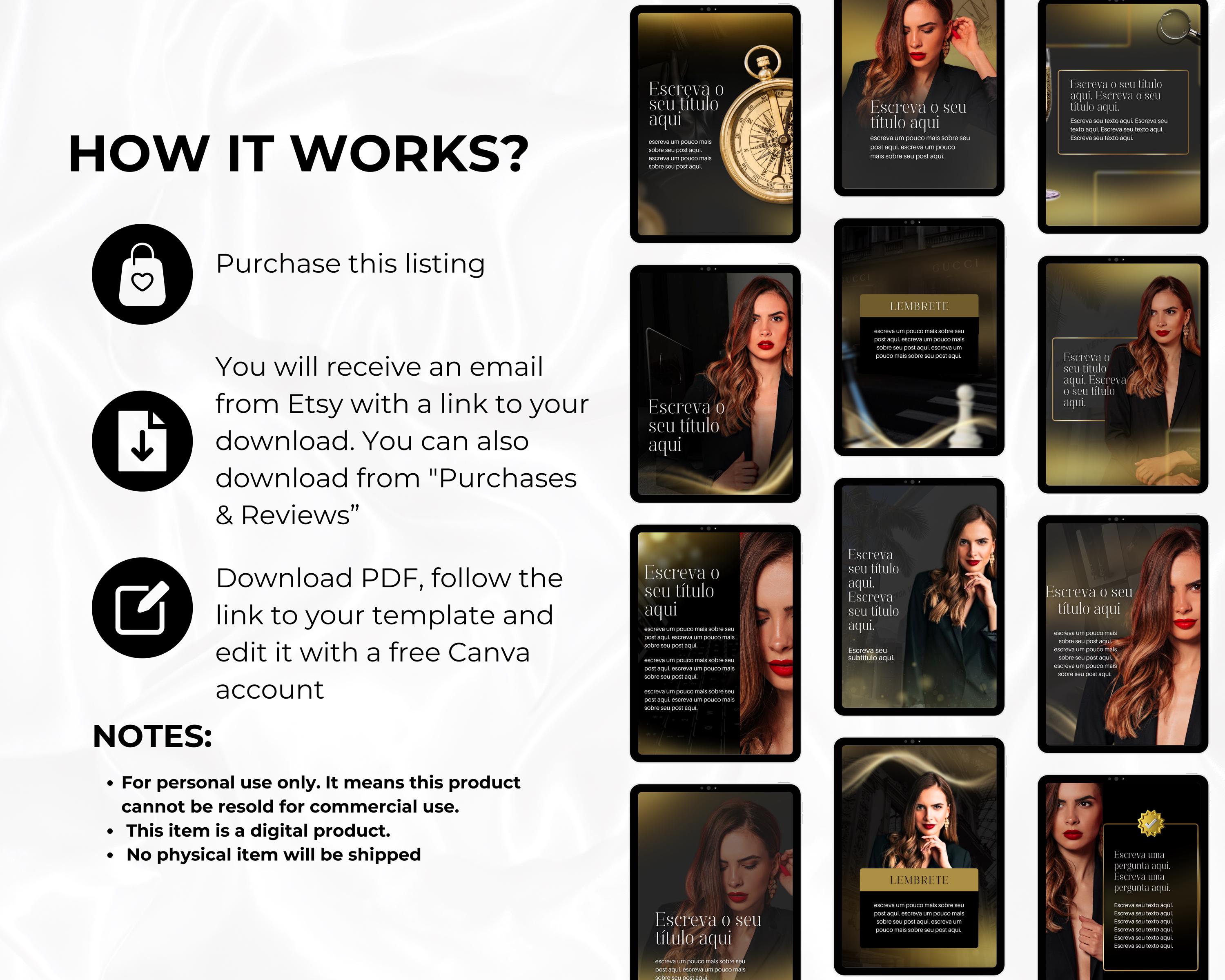 Elegant Black & Gold Instagram Templates: Social Media Canva Pack - Etsy