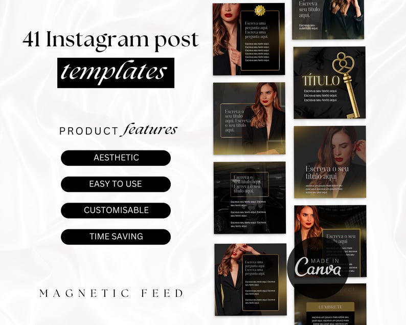 Elegant Black & Gold Instagram Templates: Social Media Canva Pack - Etsy