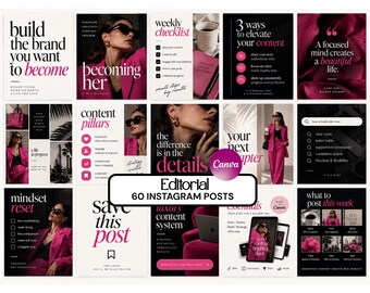 Editorial Pink Instagram Canva Templates | 60 Luxury Social Media Posts