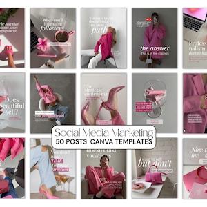 50 redigerbara rosa estetiska inlägg, marknadsföring på sociala medier, Instagram Canva-mallar – för coacher, innehållsskapare och småföretag
