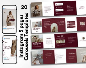 Burgundy Instagram Carousel Templates | 20 Canva Social Media Posts (Digital Download)