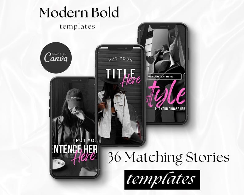 Pink Instagram Canva template bundle showing 36 editable posts, matching story slides, and 148 short vertical reels video covers in a soft pastel pink aesthetic for coaches, small businesses, and content creators, perfect for feminine Instagram branding and engagement-boosting social media content.