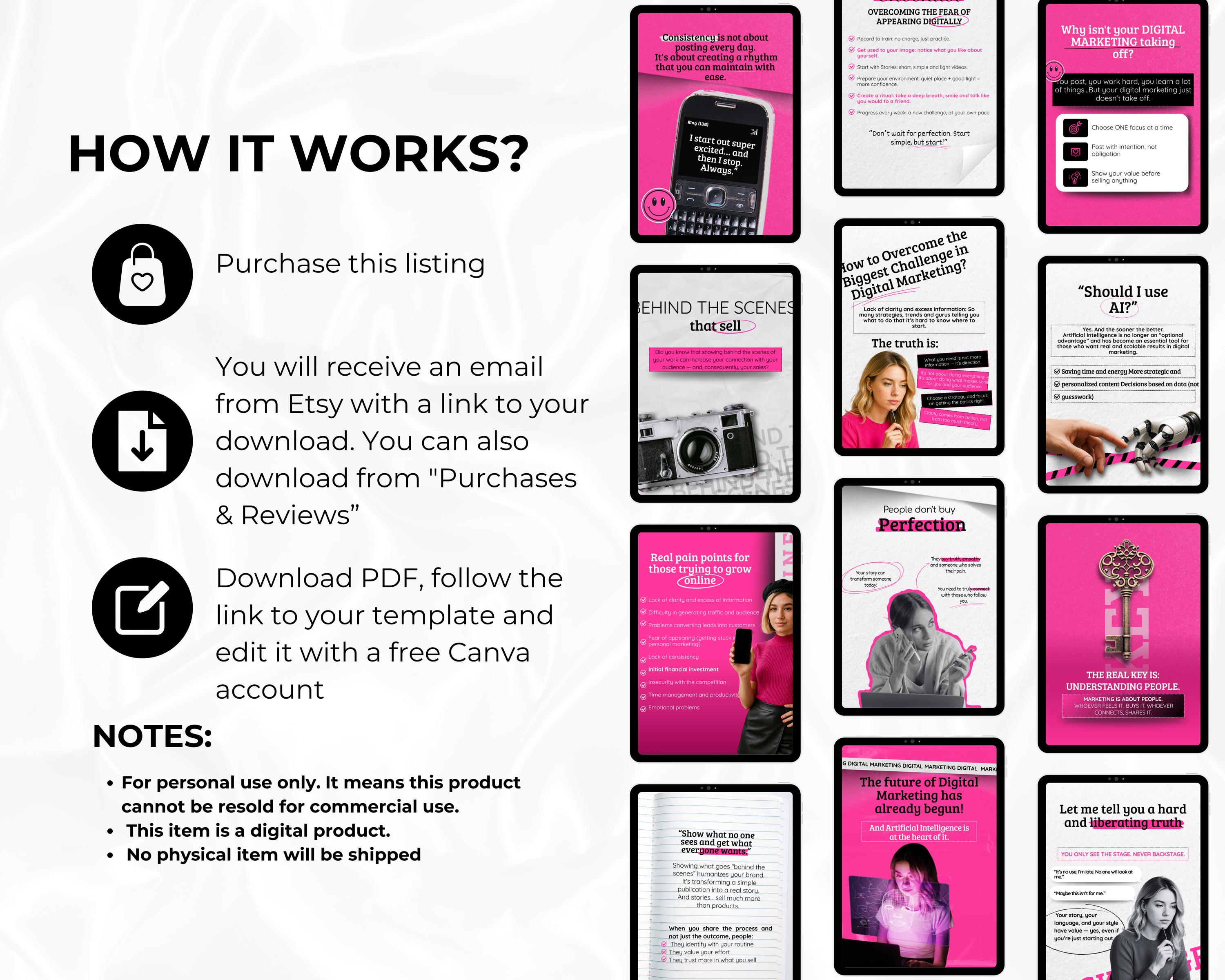 Pink Social Media Posts and Carousel Canva Templates: Digital Marketing ...