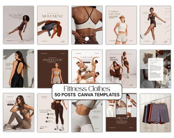 Fitness Influencer Canva Templates 2026 | 50 Gym & Activewear Instagram Posts + Stories | Fitness Content Creator