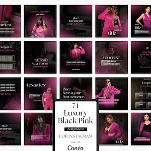 LUXURY BLACK & PINK Aesthetic Instagram Canva Templates Pack for a Striking Instagram Feed | Social Media Templates| Attractive Feed