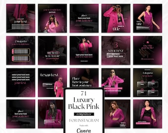 LUXURY BLACK & PINK Aesthetic Instagram Canva Templates Pack for a Striking Instagram Feed | Social Media Templates| Attractive Feed