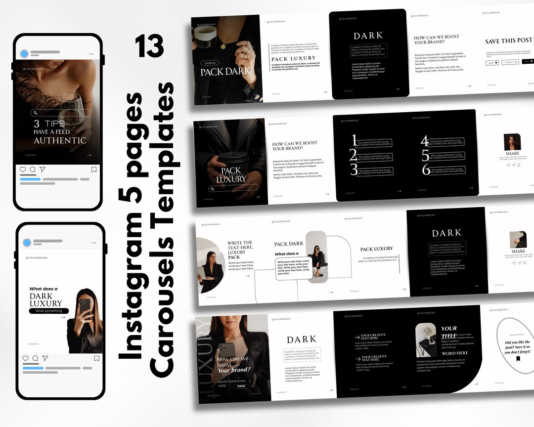 Dark Luxury Instagram Carousel Canva Templates, Social Media Manager ...