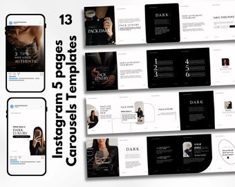 Dark Luxury Instagram Carousel Canva Templates, Social Media Manager (Digital Download)
