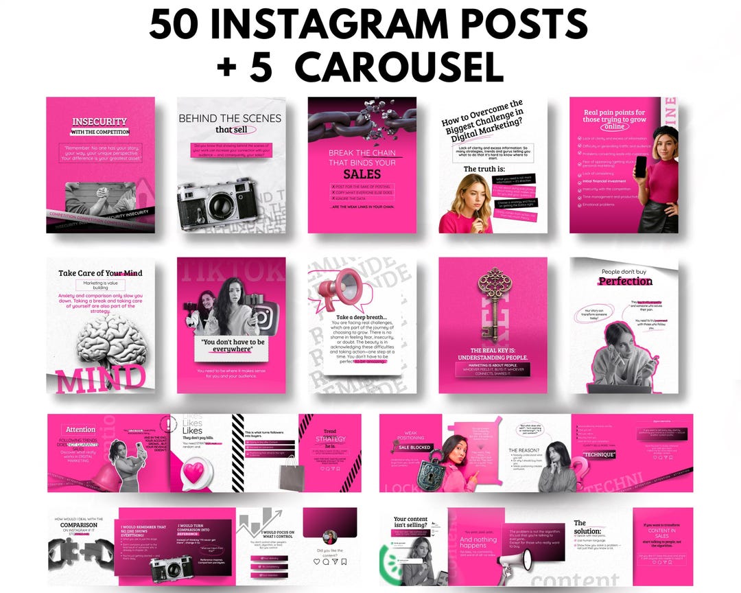 Pink Social Media Posts and Carousel Canva Templates: Digital Marketing ...