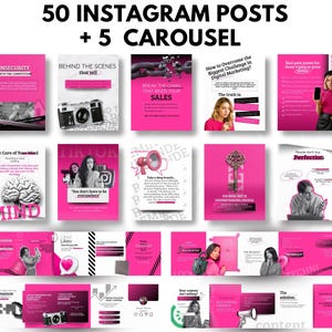 Instagram Post Bold Pink Canva Templates for Coaches and Digital Products, Bold Carousel Templates for Affiliate Marketing, Pink Content Kit