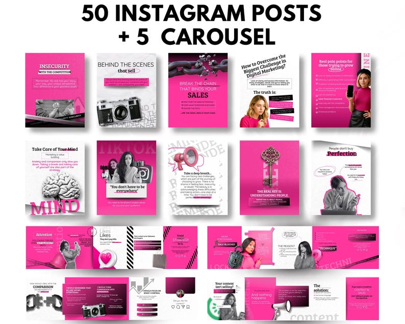 Pink Social Media Posts and Carousel Canva Templates: Digital Marketing ...