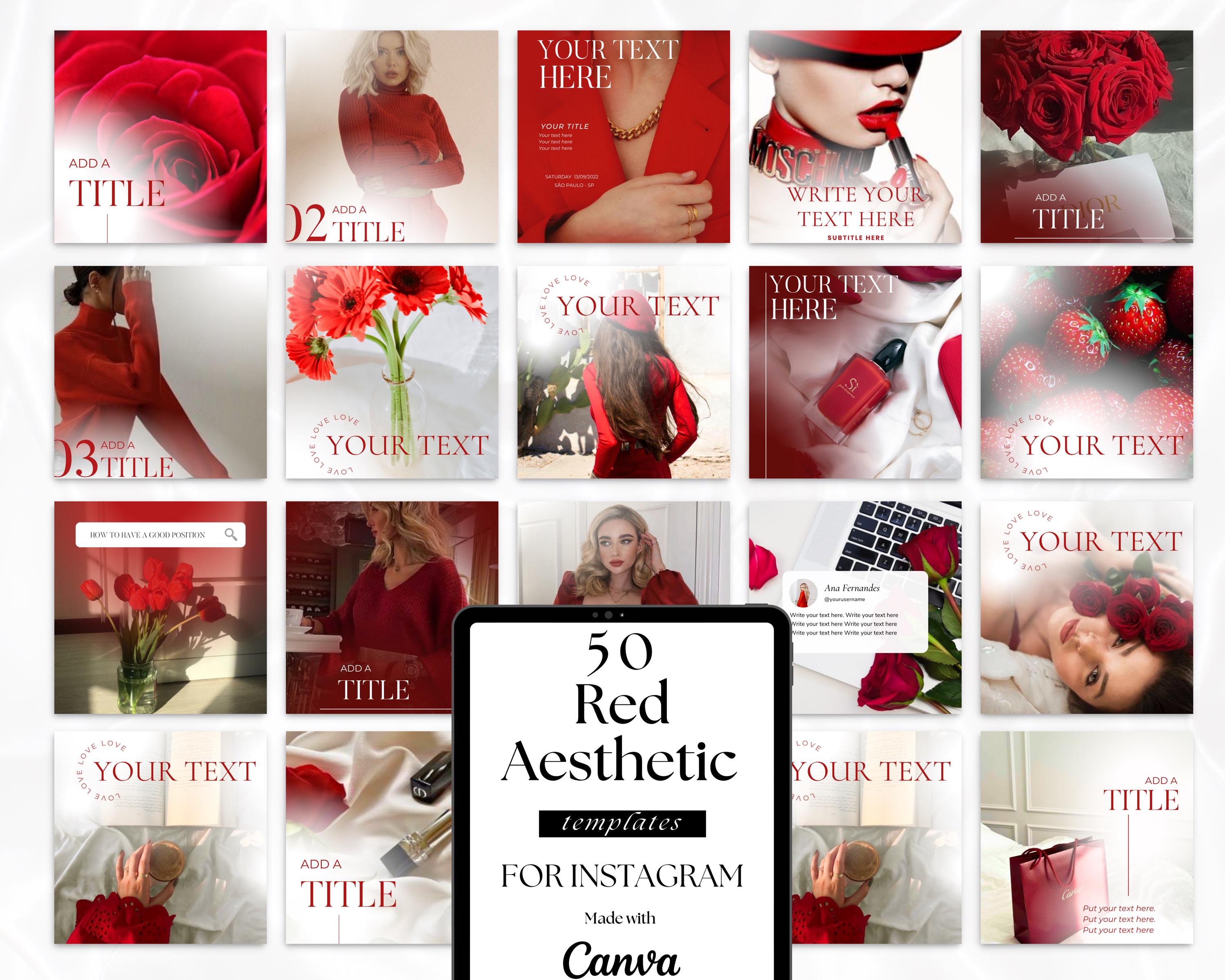 Aesthetic Red Instagram Canva Templates Pack for a Striking Instagram Feed | Social Media Templates| Red Branding