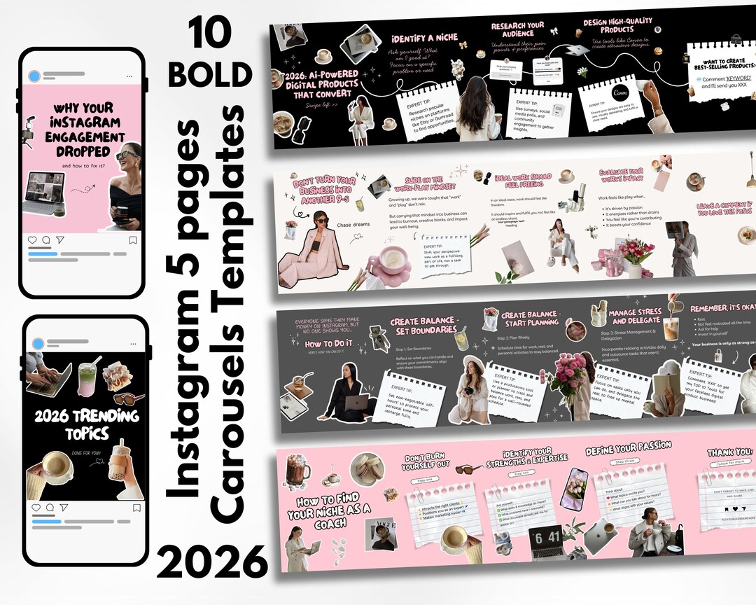 Bold Instagram Carousel Templates for Coaches 2026 | 5-page Canva ...