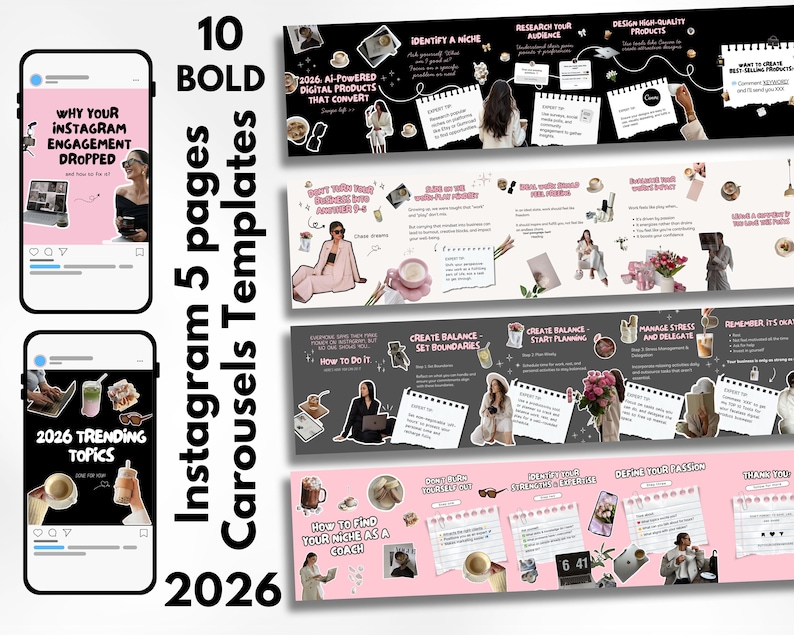 Bold Instagram Carousel Templates for Coaches 2026 | 5-page Canva ...
