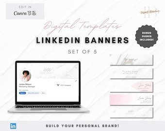 White Marble LinkedIn Banner Templates | Modern Professional Background (Canva Editable)