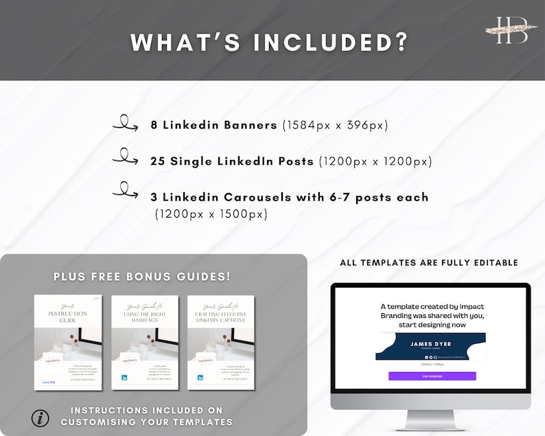 Linkedin Canva Templates | Black & White Branding Bundle (instant ...