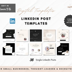 36 LinkedIn Post Templates | Light Minimal | LinkedIn Template | Business Marketing | For Recruiters, Thought-leaders and small businesses
