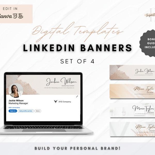 4 LinkedIn-banners | Laat uw persoonlijke merk zien | Schoon en modern | LinkedIn-achtergrond | LinkedIn Bannerprofessional | LinkedIn-sjablonen