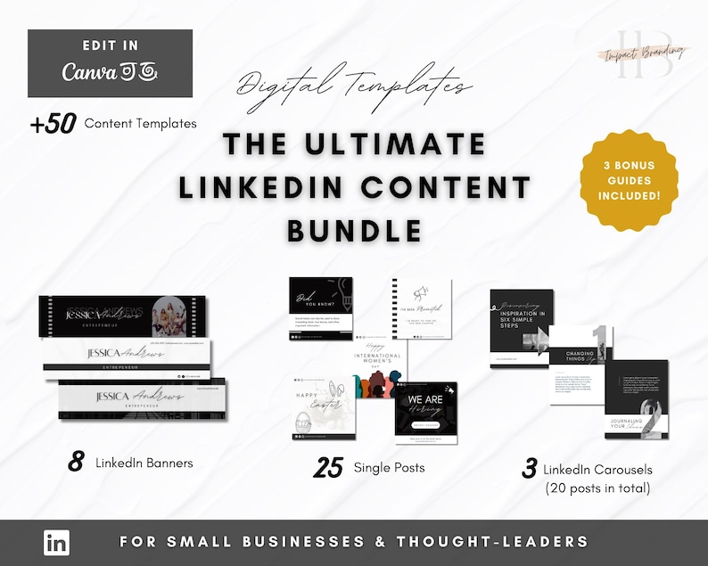 Linkedin Canva Templates | Black & White Branding Bundle (instant ...