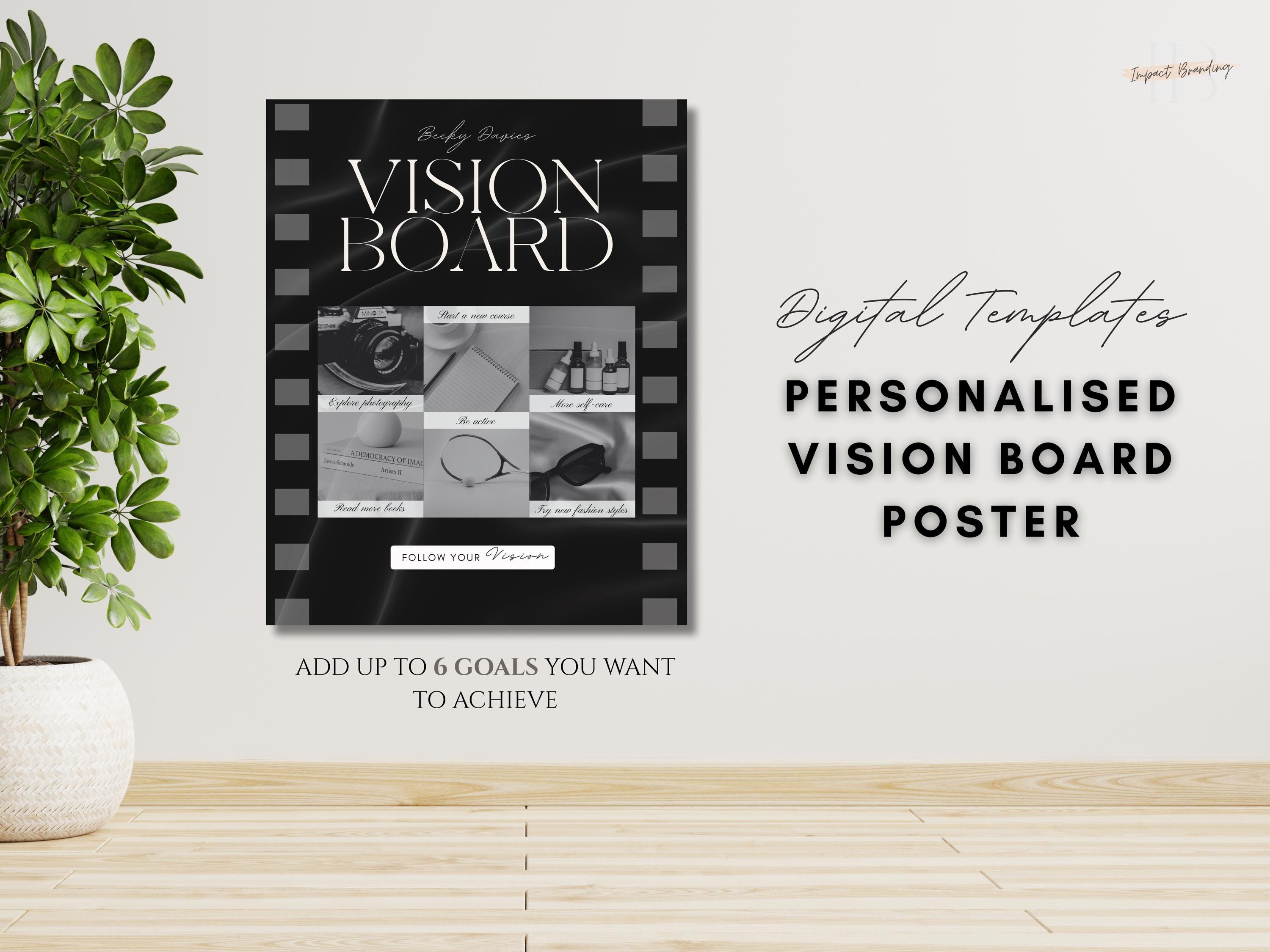Digital Vision Board Template | Canva Editable Printable Wall Art ...