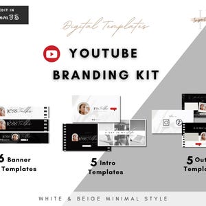 YouTube Branding Kit | Black & White Minimal Style | YouTube Banners, Intros and Outros | YouTube Templates | YouTube Channel