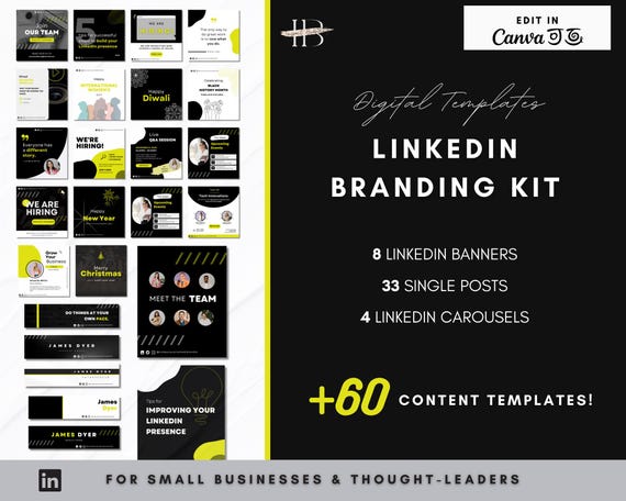 LinkedIn Branding Kit | 60+ Canva Templates (Digital Download)