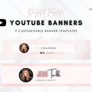 YouTube Banner Templates | Pink Modern Banner style | YouTube Branding | YouTube Templates | Customisable YouTube Banner | Set of 9