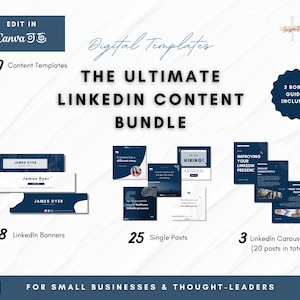 50+ Editable LinkedIn Content Templates | Ultimate Business & Thought-Leader Bundle | Professional Navy LinkedIn Banners, Posts / Carousels