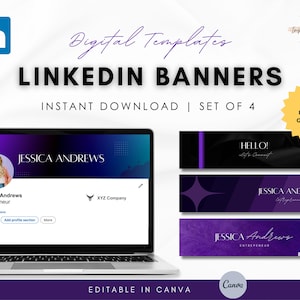 4 LinkedIn Professional Banner Templates | Showcase Your Personal Brand | Set of 4 | Minimal LinkedIn Background | Digital Template | Canva