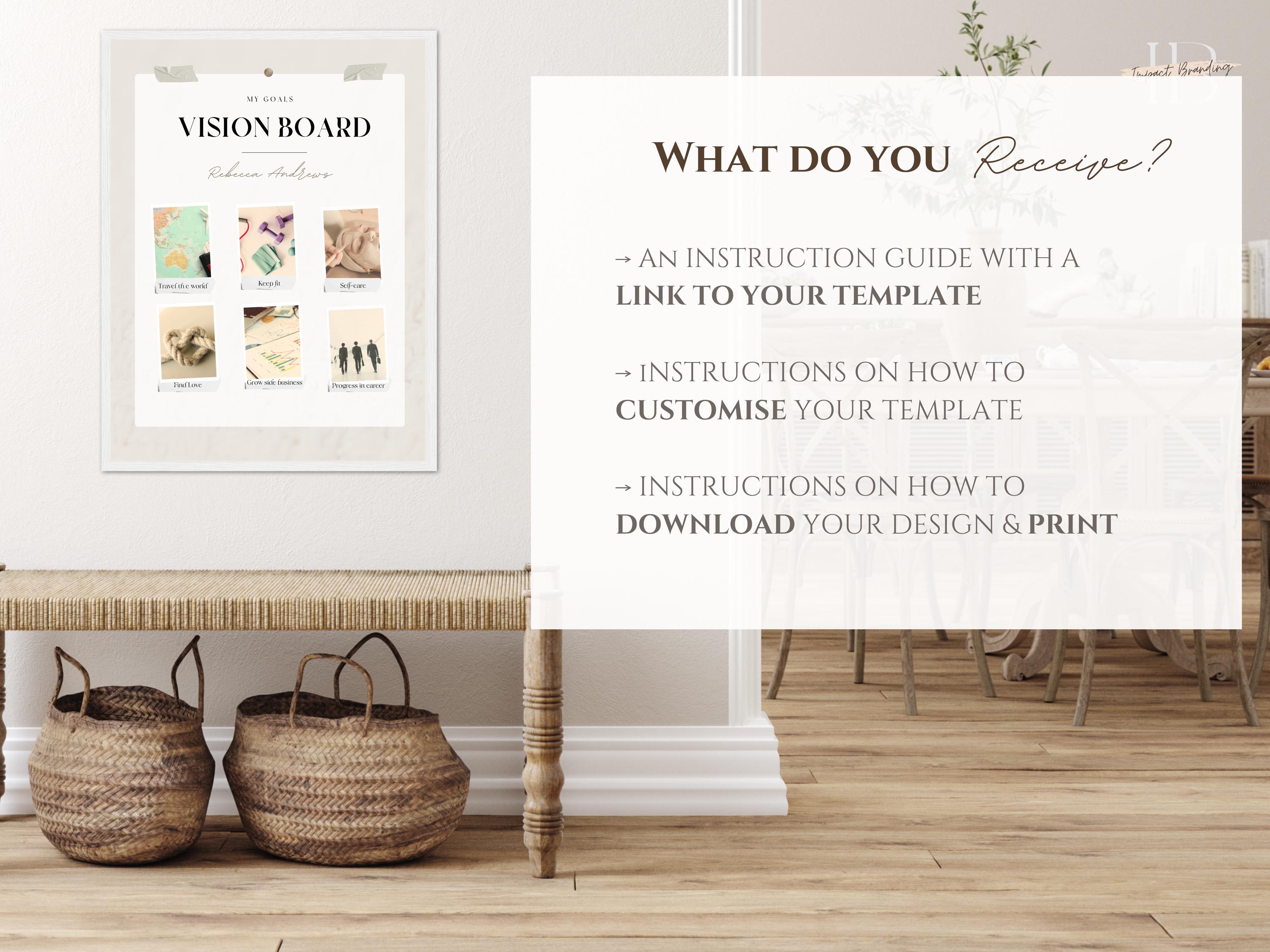 Digital Vision Board Template | Canva Editable Printable Goal Planner ...