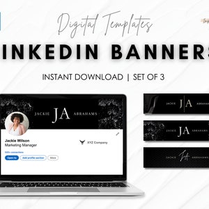 3 LinkedIn Banners | Showcase Your Personal Brand | Black Name Banner | LinkedIn Background | LinkedIn Banner Professional | Canva Template