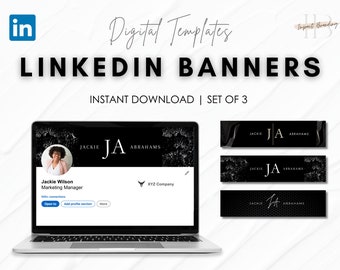 LinkedIn Banner Templates | Dark Modern Theme, Name Text (Canva, Digital Download)